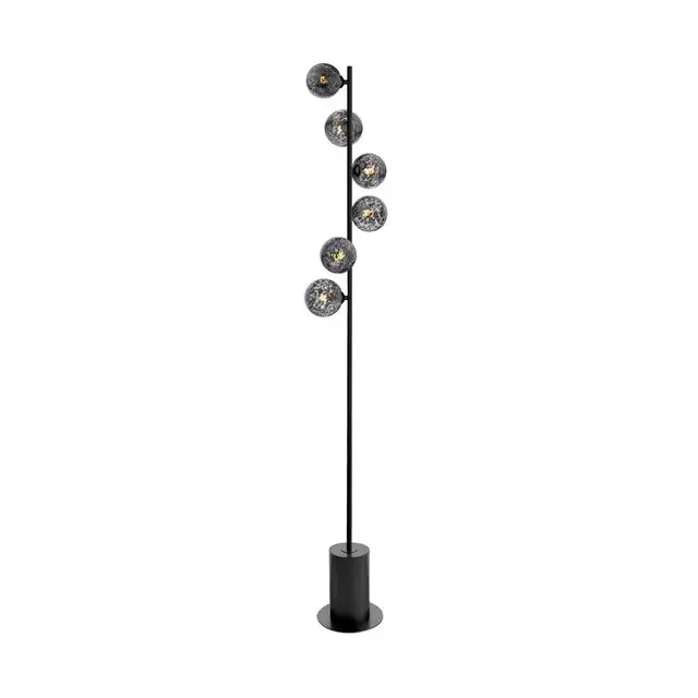 Spiral 6 Light Matt Black with Black Confetti Glass Floor Lamp