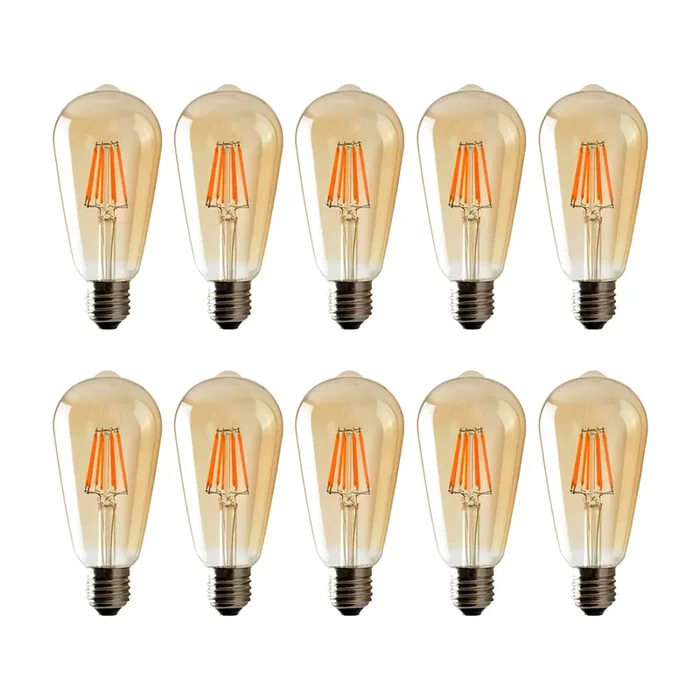 ST64 E27 6W Edison Dimmable LED Bulbs – Vintage Amber – Warm White – 10 Pack