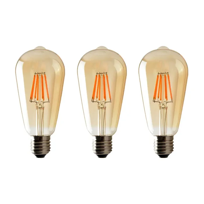ST64 E27 6W Edison Dimmable LED Bulbs – Vintage Amber – Warm White – 3 Pack