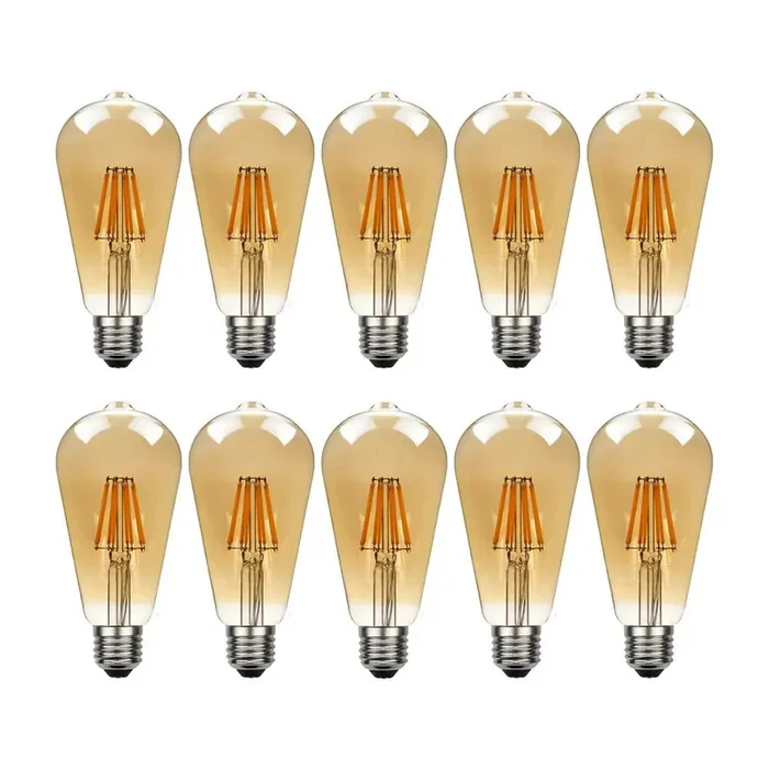 ST64 E27 8W Edison Dimmable LED Bulbs – Vintage Amber – Warm White – 10 Pack