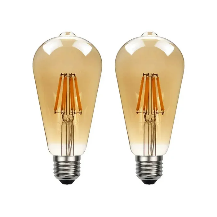 ST64 E27 8W Edison Dimmable LED Bulbs – Vintage Amber – Warm White – 2 Pack
