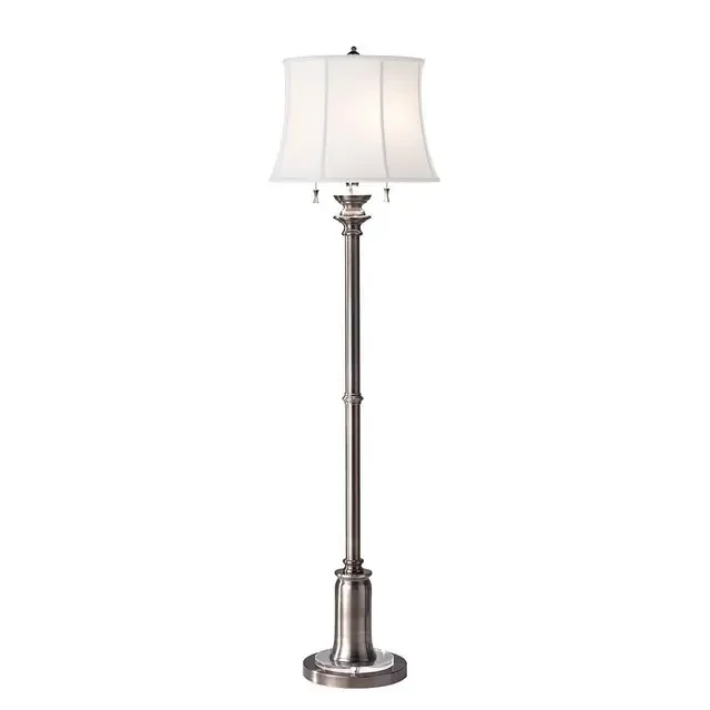 Stateroom 2 Light Antique Nickel with White Shade Floor Lamp