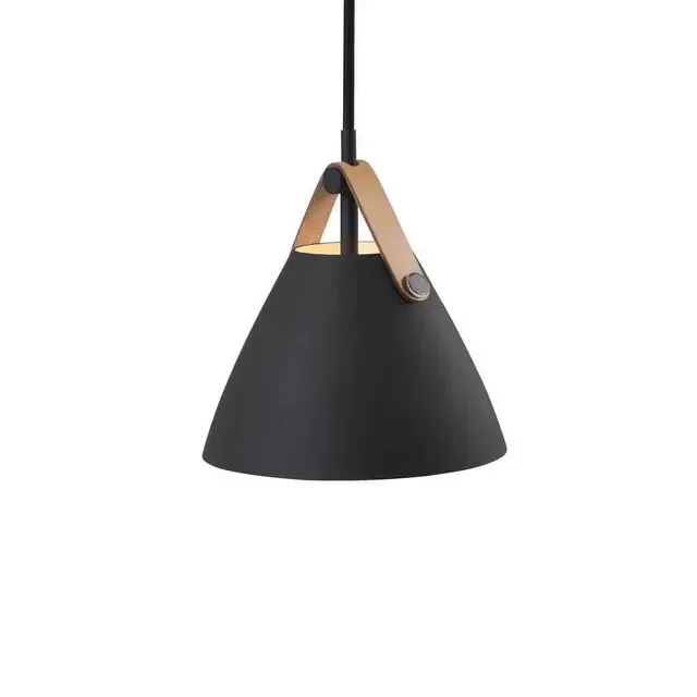 Strap 16 Black with Brown Leather Strap Detail Pendant Light