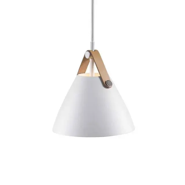 Strap 16 White with Brown Leather Strap Detail Pendant Light