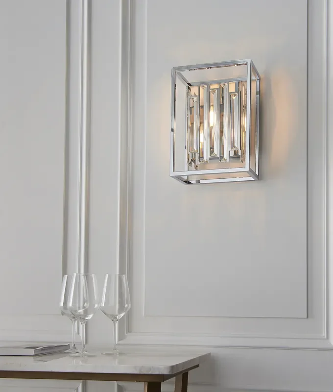 Striking Polished Chrome & Crystal Wall Light