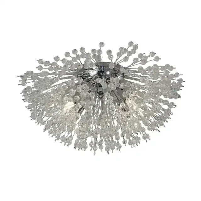 Sunburst 4 Light Chrome and Glass Beads Flush Ceiling Light