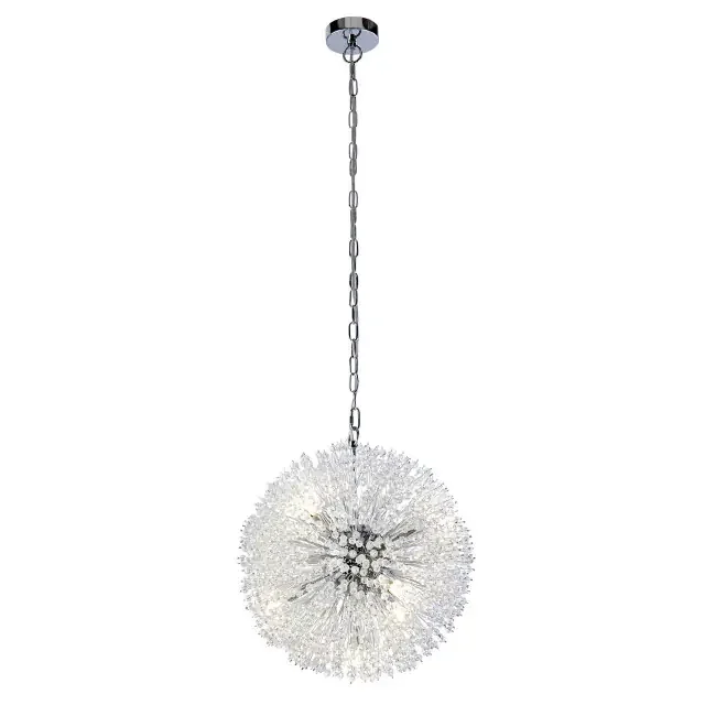Sunburst 7 Light Chrome and Glass Beads Pendant Light