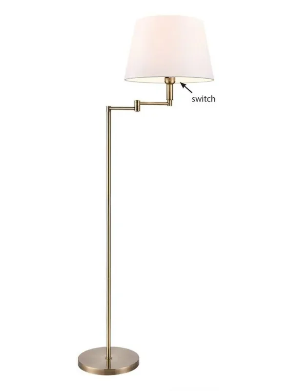 Swing Arm Satin Brass Adjustable with Off White Shade Floor Lamp