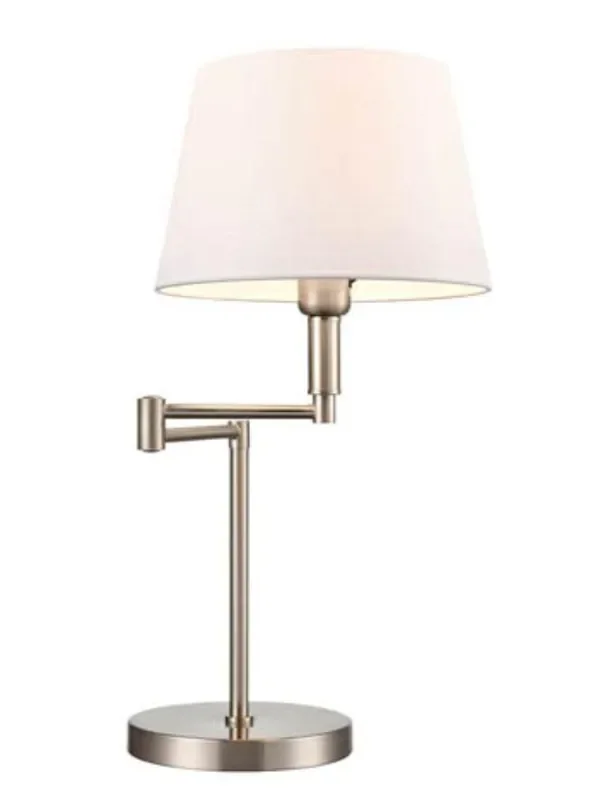 Swing Arm Satin Nickel Adjustable with Off White Shade Table Lamp