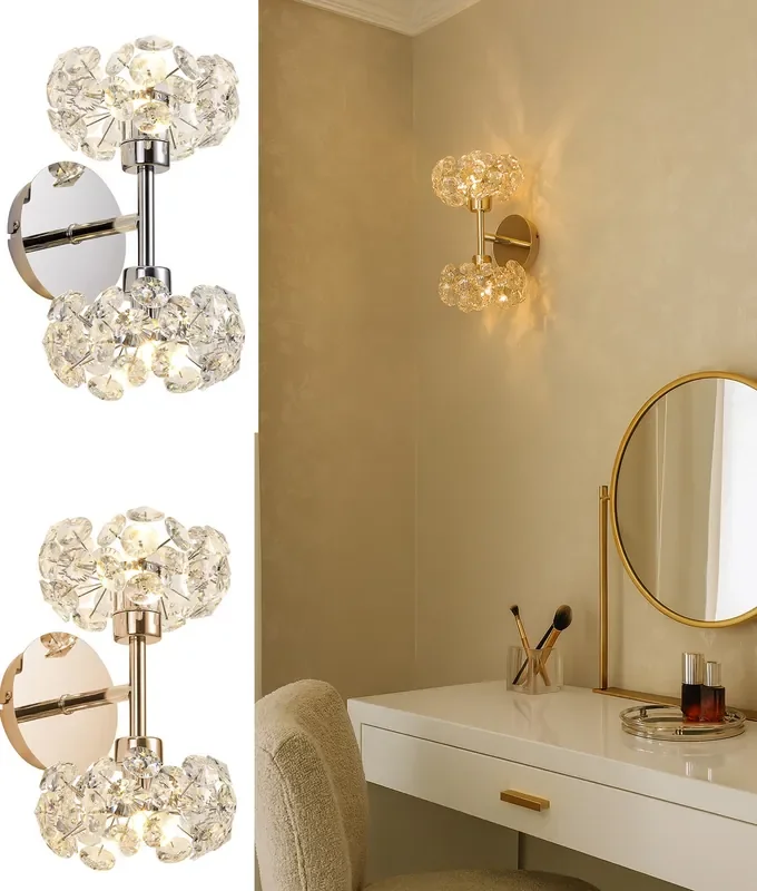 Switched Up & Down Wall Lamp with Crystal Shades