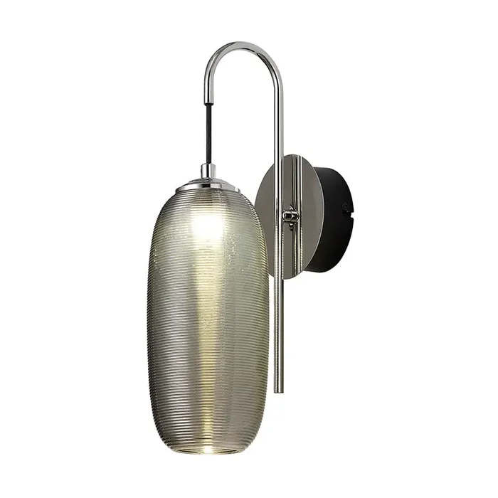 Switched Wall Lamp, Polished Chrome/Black With Smoke Glass (1230RIP223A)