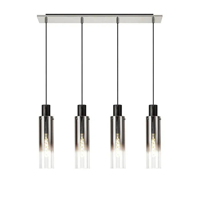 Tall 4 Light Adjustable Linear Pendant, Black / Smoke Fade Glass (1230CHE03B)