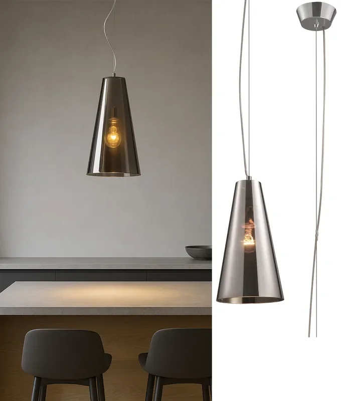 Tapered Smoked Mirror Glass Pendant Light with Chrome Suspension