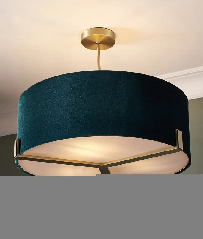 Telescopic Ceiling Light With an Emerald Green Drum Shade