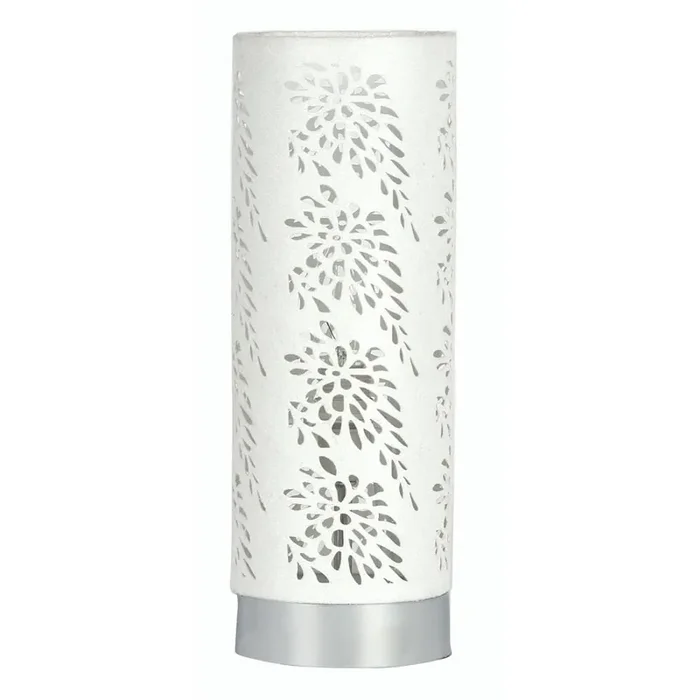 Tema Chrome & White Suede Etched Design Touch Table Lamp