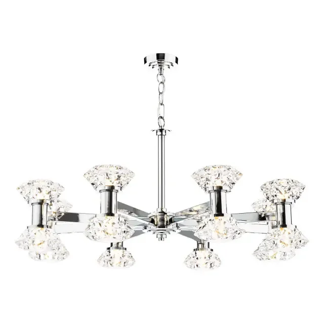 Tiana 16 Light Polished Chrome and Faceted Acrylic Diffuser Pendant Light