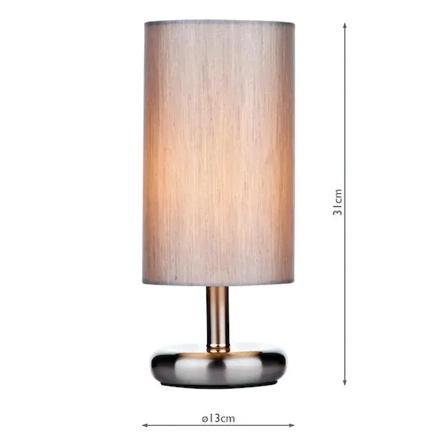 Tico Satin Chrome with Grey Textured Shade Touch Table Lamp