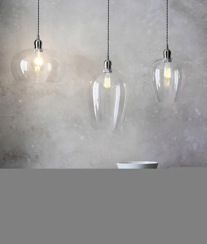 Timeless Clear Glass Pendant Lights with Nickel Detailing – 3 Sizes