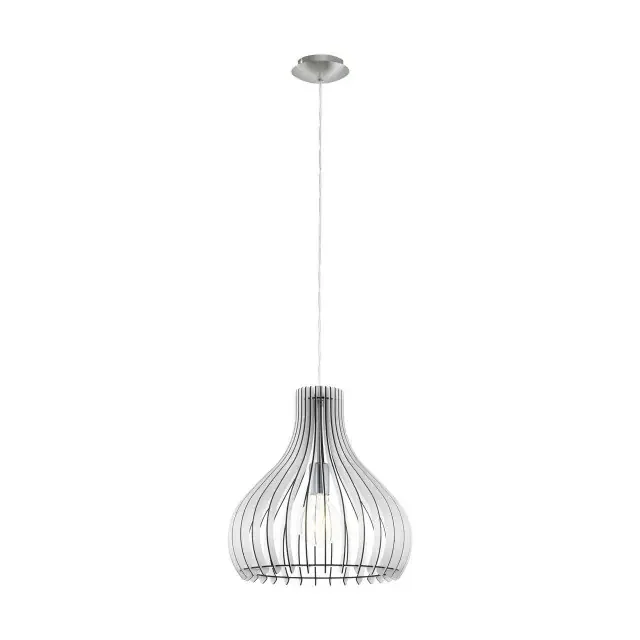 Tindori Satin Nickel with White Wood Shade Pendant Light