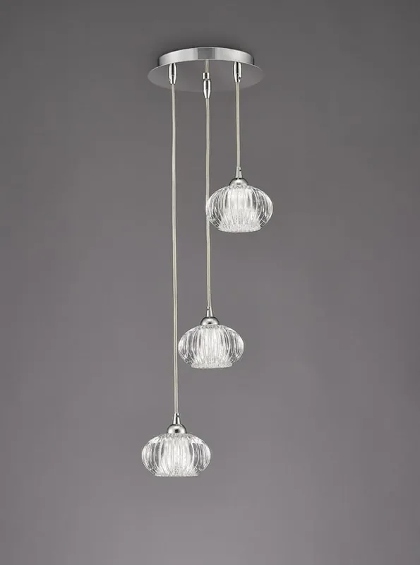Tizzy 3 Light Satin Nickel with Ripple Glass Cluster Pendant Light
