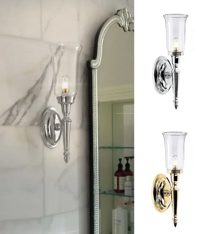 Torch Design Wall Sconce Light For Bathrooms – Clear Glass