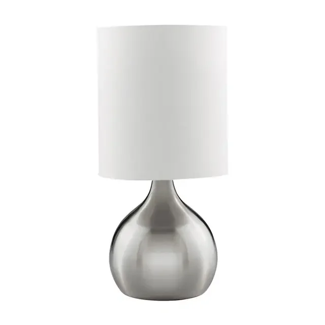 Touch Satin Silver with White Drum Shade Table Lamp