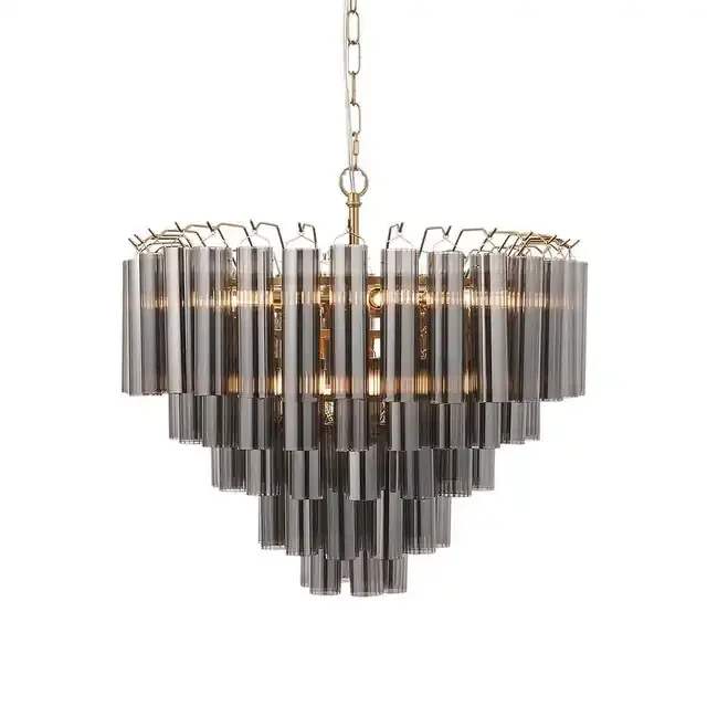 Toulouse 12 Light Satin Brass with Smoke Glass Chandelier