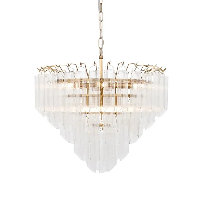 Toulouse 12lt Tiered Tubular Glass Chandelier with Ribbed Angled Clear Cylindrical Glass.