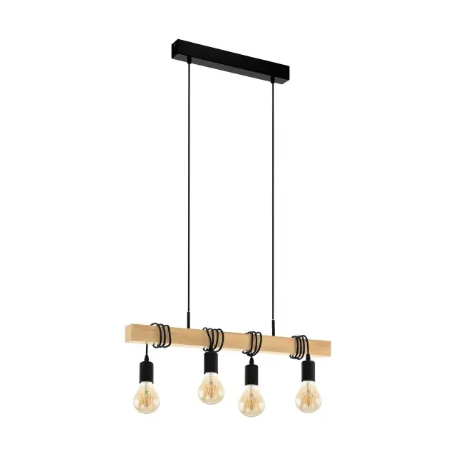 Townshend Black Steel with Wood Bar Pendant Light