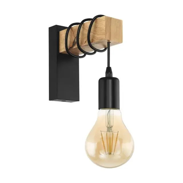 Townshend Matt Black with Wood Wall Light
