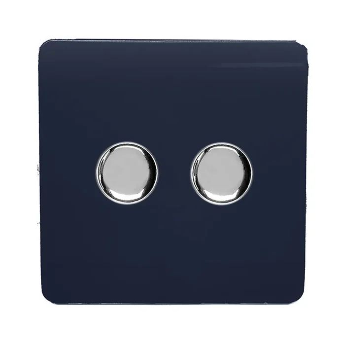 Trendi, Artistic Modern 2 Gang 2 Way LED Dimmer Switch 5-150W LED / 120W Tungsten Per Dimmer, Navy Finish, (35mm Back Box Required), 5yrs Warranty • ART-2LDMNV