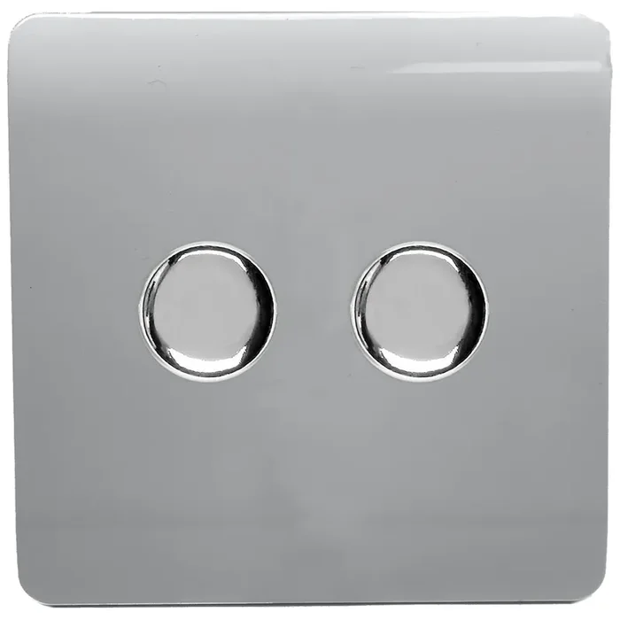 Trendi, Artistic Modern 2 Gang 2 Way LED Dimmer Switch 5-150W LED / 120W Tungsten Per Dimmer, Silver Finish, (35mm Back Box Required) 5yrs Wrnty • ART-2LDMSI