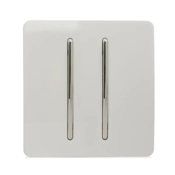 Trendi, Artistic Modern 2 Gang Intermediate 10 Amp Rocker Gloss White Finish, BRITISH MADE, (25mm Back Box Required), 5yrs Warranty • ART-SS99WH