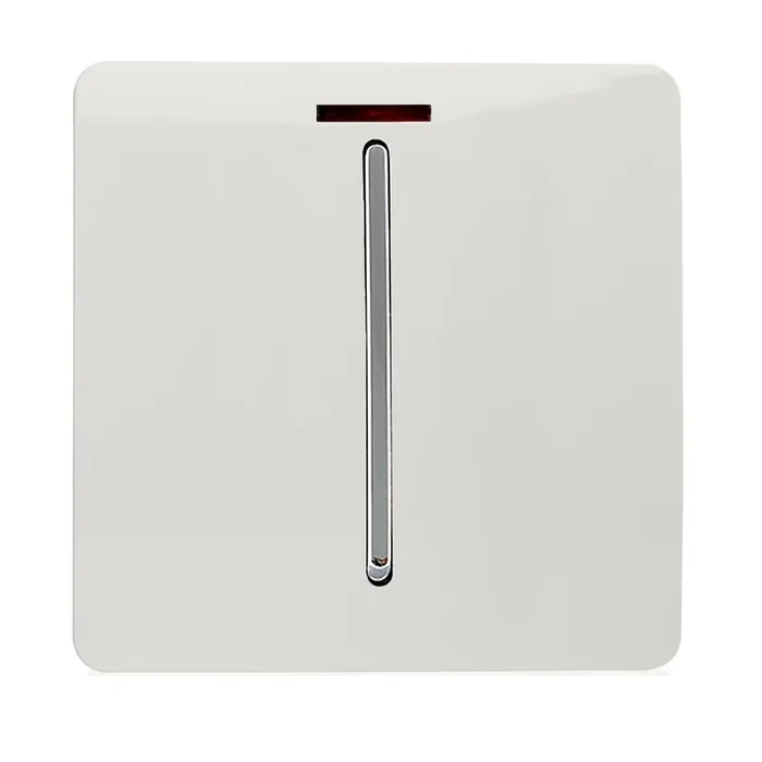Trendi, Artistic Modern 20 Amp Neon Insert Double Pole Switch Gloss White Finish, BRITISH MADE, (25mm Back Box Required), 5yrs Warranty • ART-WHS1WH