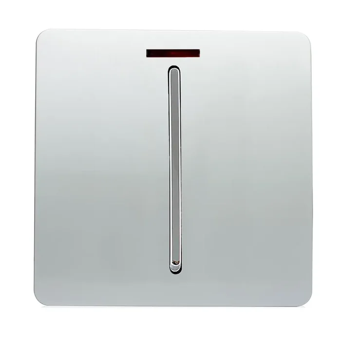 Trendi, Artistic Modern 20 Amp Neon Insert Double Pole Switch Silver Finish, BRITISH MADE, (25mm Back Box Required), 5yrs Warranty • ART-WHS1SI
