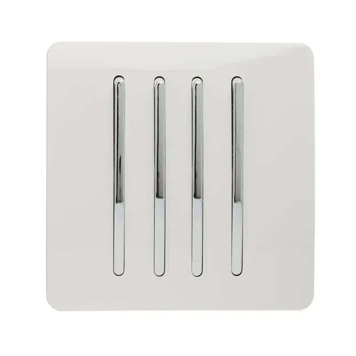Trendi, Artistic Modern 4 Gang 2 Way 10 Amp Rocker Gloss White Finish, BRITISH MADE, (25mm Back Box Required), 5yrs Warranty • ART-SS8WH