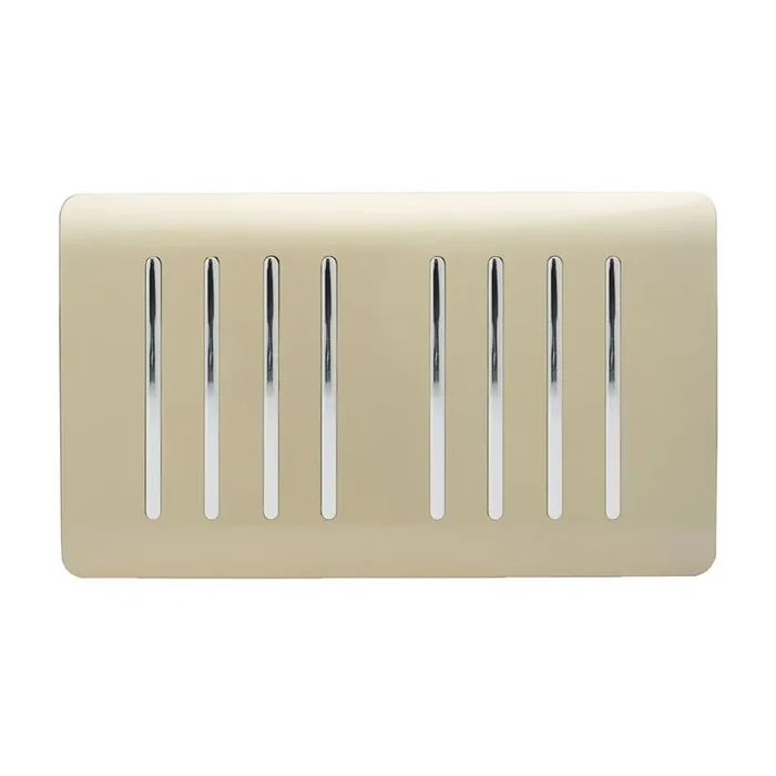 Trendi, Artistic Modern 8 Gang 2 Way 10 Amp Rocker Twin Plate Champagne Gold Finish, BRITISH MADE, (35mm Back Box Required), 5yrs Warranty • ART-SS88GO