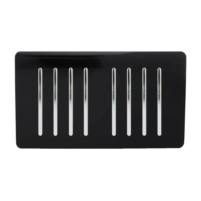 Trendi, Artistic Modern 8 Gang 2 Way 10 Amp Rocker Twin Plate Gloss Black Finish, BRITISH MADE, (35mm Back Box Required), 5yrs Warranty • ART-SS88BK