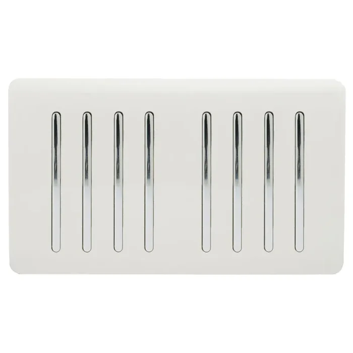 Trendi, Artistic Modern 8 Gang 2 Way 10 Amp Rocker Twin Plate Gloss White Finish, BRITISH MADE, (35mm Back Box Required), 5yrs Warranty • ART-SS88WH