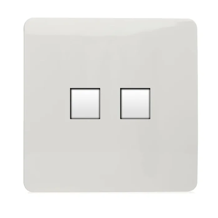 Trendi, Artistic Modern Twin PC Ethernet Cat 5&6 Data Outlet Gloss White Finish, BRITISH MADE, (35mm Back Box Required), 5yrs Warranty • ART-2PCWH
