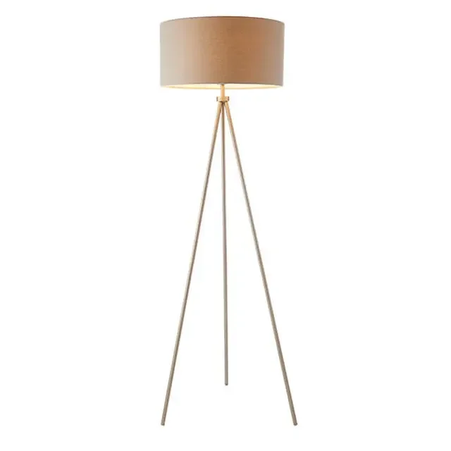Tri Matt Nickel and Grey Linen Shade Floor Lamp