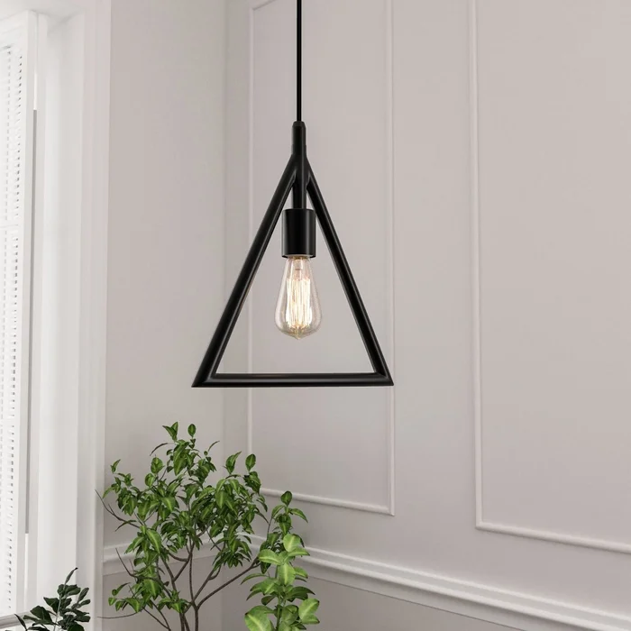 Triangle Shape Pendant Lighting Fixture, E26 Base, Matte Black Finish, UL Listed