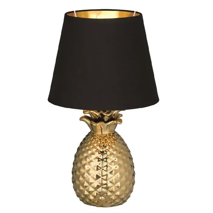Trio R50421079 Gold Ceramic Pineapple Retro Table Lamp with Black Shade 35cm
