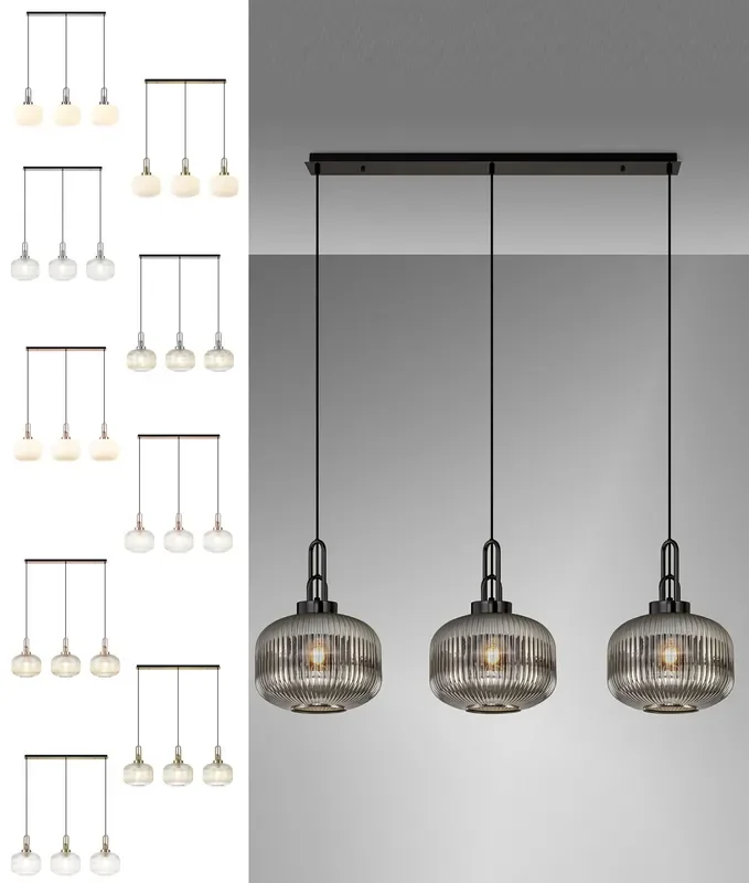 Triple Linear Bar Pendant with Pumpkin Shades – 10 Options