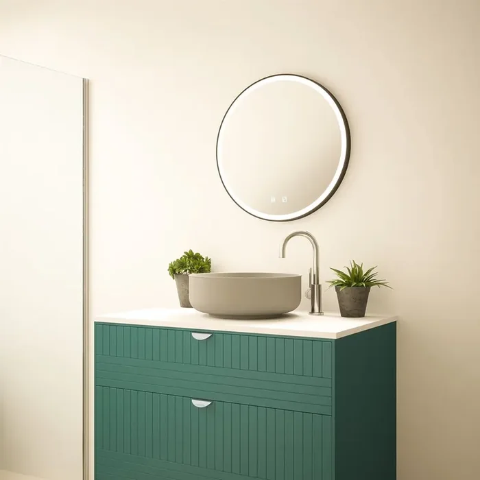Tunable LED Bathroom Mirror with Bluetooth 600 mm IP44 Black Trim (1356GEOSY9034SPEAKER)