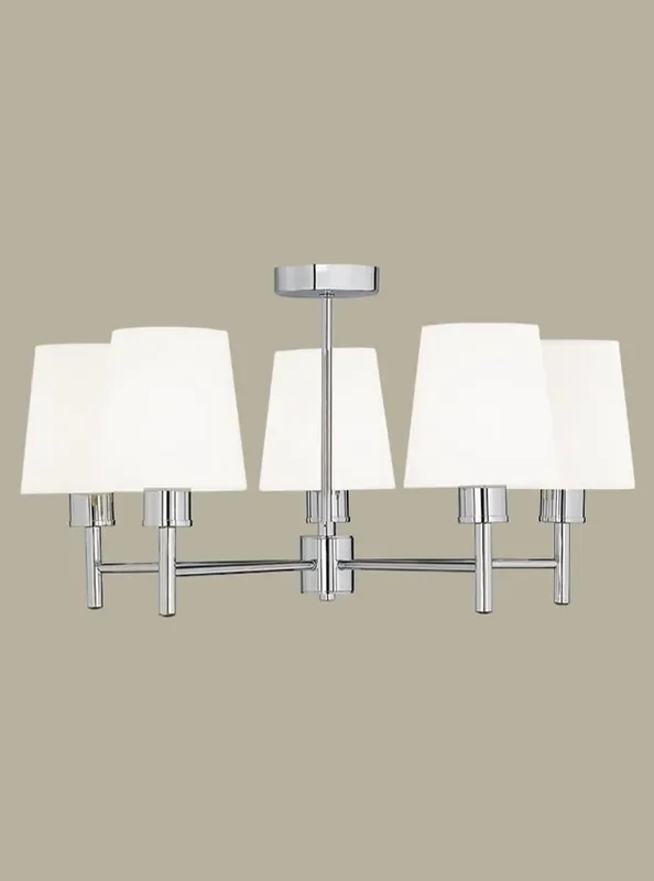 Turin 5 Light Chrome with Cream Shade Semi Flush Ceiling Light