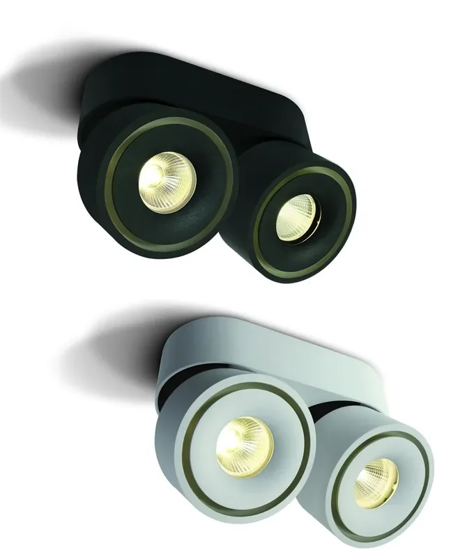 Twin Adjustable Surface-Mounted Spotlights – Black and White Finish