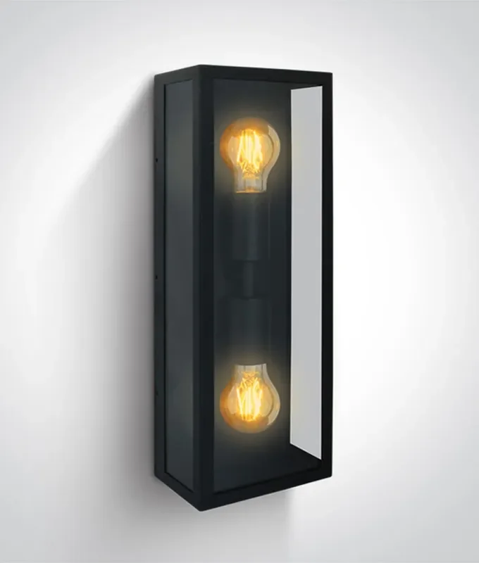 Twin Lamp Black Box Wall Light IP43