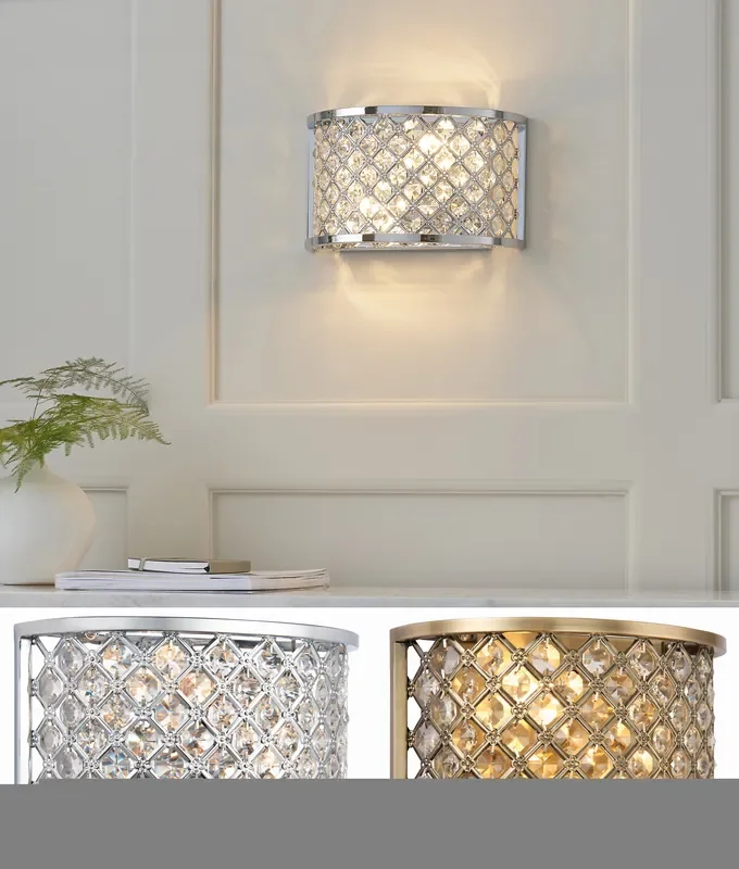 Twin Lamp Flush Wall Light With Crystal Beads