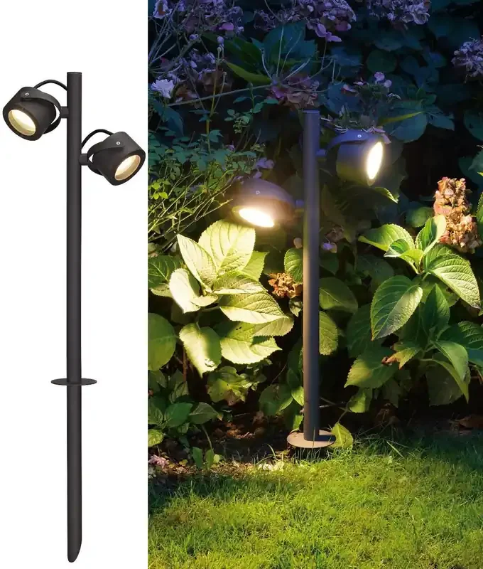 Twin Spike-Mounted Path Light – Adjustable and Uses LED Lamps